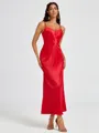 A-line Spaghetti Straps Pleated Ankle-Length Charmeuse Bridesmaid Dress