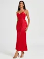 A-line Spaghetti Straps Pleated Ankle-Length Charmeuse Bridesmaid Dress
