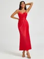 A-line Spaghetti Straps Pleated Ankle-Length Charmeuse Bridesmaid Dress