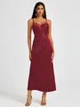A-line Spaghetti Straps Pleated Ankle-Length Charmeuse Bridesmaid Dress