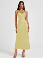 A-line Spaghetti Straps Pleated Ankle-Length Charmeuse Bridesmaid Dress