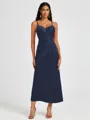 A-line Spaghetti Straps Pleated Ankle-Length Charmeuse Bridesmaid Dress
