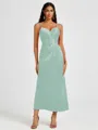 A-line Spaghetti Straps Pleated Ankle-Length Charmeuse Bridesmaid Dress