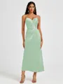 A-line Spaghetti Straps Pleated Ankle-Length Charmeuse Bridesmaid Dress