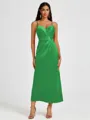 A-line Spaghetti Straps Pleated Ankle-Length Charmeuse Bridesmaid Dress