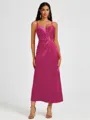 A-line Spaghetti Straps Pleated Ankle-Length Charmeuse Bridesmaid Dress