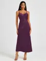 A-line Spaghetti Straps Pleated Ankle-Length Charmeuse Bridesmaid Dress