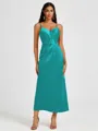 A-line Spaghetti Straps Pleated Ankle-Length Charmeuse Bridesmaid Dress