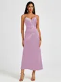 A-line Spaghetti Straps Pleated Ankle-Length Charmeuse Bridesmaid Dress