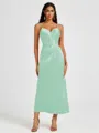 A-line Spaghetti Straps Pleated Ankle-Length Charmeuse Bridesmaid Dress