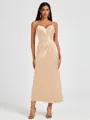 A-line Spaghetti Straps Pleated Ankle-Length Charmeuse Bridesmaid Dress