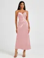 A-line Spaghetti Straps Pleated Ankle-Length Charmeuse Bridesmaid Dress