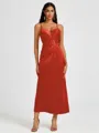 A-line Spaghetti Straps Pleated Ankle-Length Charmeuse Bridesmaid Dress