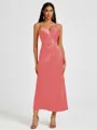 A-line Spaghetti Straps Pleated Ankle-Length Charmeuse Bridesmaid Dress