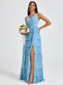 A-line V-neck Cascading Ruffles Floor-Length Bridesmaid Dress