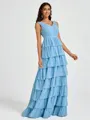 A-line V-neck Cascading Ruffles Floor-Length Bridesmaid Dress