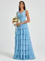 A-line V-neck Cascading Ruffles Floor-Length Bridesmaid Dress