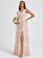 A-line V-neck Cascading Ruffles Floor-Length Bridesmaid Dress