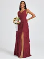A-line V-neck Cascading Ruffles Floor-Length Bridesmaid Dress