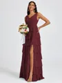 A-line V-neck Cascading Ruffles Floor-Length Bridesmaid Dress