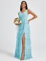 A-line V-neck Cascading Ruffles Floor-Length Bridesmaid Dress