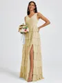 A-line V-neck Cascading Ruffles Floor-Length Bridesmaid Dress
