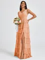 A-line V-neck Cascading Ruffles Floor-Length Bridesmaid Dress
