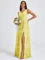 A-line V-neck Cascading Ruffles Floor-Length Bridesmaid Dress