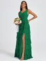 A-line V-neck Cascading Ruffles Floor-Length Bridesmaid Dress