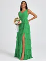 A-line V-neck Cascading Ruffles Floor-Length Bridesmaid Dress