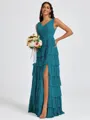 A-line V-neck Cascading Ruffles Floor-Length Bridesmaid Dress