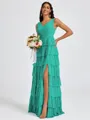 A-line V-neck Cascading Ruffles Floor-Length Bridesmaid Dress