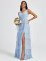 A-line V-neck Cascading Ruffles Floor-Length Bridesmaid Dress