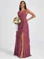 A-line V-neck Cascading Ruffles Floor-Length Bridesmaid Dress