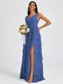 A-line V-neck Cascading Ruffles Floor-Length Bridesmaid Dress