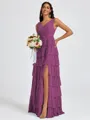 A-line V-neck Cascading Ruffles Floor-Length Bridesmaid Dress