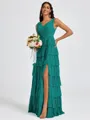 A-line V-neck Cascading Ruffles Floor-Length Bridesmaid Dress