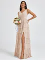 A-line V-neck Cascading Ruffles Floor-Length Bridesmaid Dress