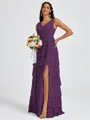 A-line V-neck Cascading Ruffles Floor-Length Bridesmaid Dress