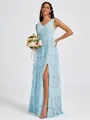 A-line V-neck Cascading Ruffles Floor-Length Bridesmaid Dress