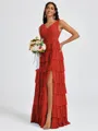 A-line V-neck Cascading Ruffles Floor-Length Bridesmaid Dress