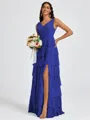 A-line V-neck Cascading Ruffles Floor-Length Bridesmaid Dress