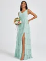 A-line V-neck Cascading Ruffles Floor-Length Bridesmaid Dress