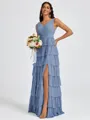 A-line V-neck Cascading Ruffles Floor-Length Bridesmaid Dress