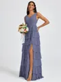 A-line V-neck Cascading Ruffles Floor-Length Bridesmaid Dress