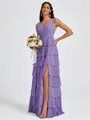A-line V-neck Cascading Ruffles Floor-Length Bridesmaid Dress