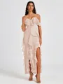 A-line Cold Shoulder Ruffles Ankle-Length Chiffon Bridesmaid Dress