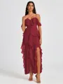 A-line Cold Shoulder Ruffles Ankle-Length Chiffon Bridesmaid Dress