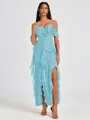 A-line Cold Shoulder Ruffles Ankle-Length Chiffon Bridesmaid Dress