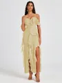 A-line Cold Shoulder Ruffles Ankle-Length Chiffon Bridesmaid Dress